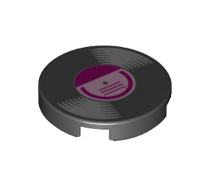 LEGO Tile 2 x 2 Round with Vinyl Record with Magenta Label with Bottom Stud Holder (14769 / 50520)