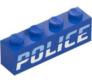 LEGO Blue Brick 1 x 4 with Slanted 'POLICE' Logo (1414 / 3010)