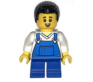 LEGO Boy, Blue Overalls, Black Hair Minifigure