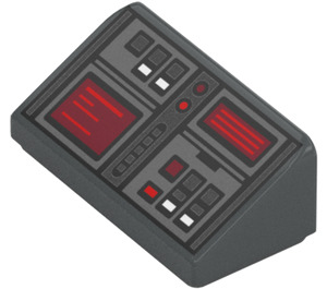 LEGO Dark Stone Gray Slope 1 x 2 (31°) with Buttons and Two Red Screens (26823 / 85984)