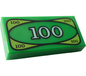 LEGO Green Tile 1 x 2 with 100 Cash with Groove (3069bpx7 / 82317)