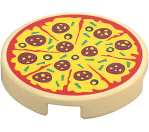 LEGO Tan Tile 2 x 2 Round with Pizza with Bottom Stud Holder (14769 / 29629)