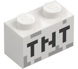 LEGO White Brick 1 x 2 with Minecraft 'TNT' with Bottom Tube (3004 / 19180)