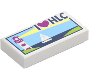 LEGO White Tile 1 x 2 with I Love HLC Postcard with Groove (3069 / 21213)