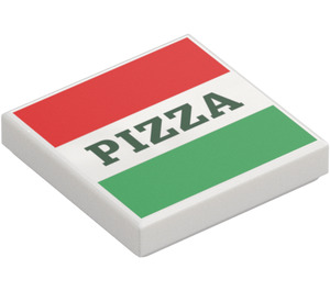 LEGO White Tile 2 x 2 with Red and Green Stripes and Pizza with Groove (3068 / 29716)