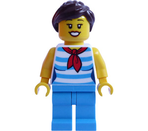 LEGO Woman in Dark Azure Striped Shirt Minifigure