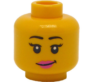 LEGO Yellow Dual Sided Female Head with Black Eyebrows, Pink Lips / Sunglasses (Recessed Solid Stud) (3626 / 20068)