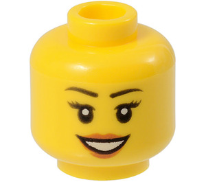 LEGO Yellow Female Head with Eyelashes and Red Lipstick (Recessed Solid Stud) (11842 / 14915)