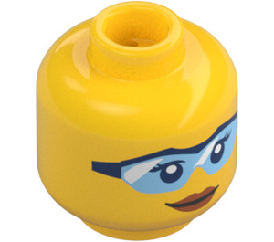 LEGO Yellow Female Head with Light Blue Goggles and Lopsided Smile (Recessed Solid Stud) (3626 / 29490)