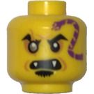 LEGO Head with Dark Purple Snake Tattoo, Right Eyebrow Scar, Open Mouth with Fangs (Recessed Solid Stud) (3626)