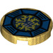 LEGO Pearl Gold Tile 2 x 2 Round with Airjitzu Lightning Symbol in Blue Octagon Pattern with Bottom Stud Holder (14769 / 21289)