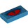 LEGO Dark Azure Tile 1 x 2 with Red Eye with Blue with Groove (3069 / 104841)