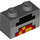 LEGO Dark Stone Gray Brick 1 x 2 with Minecraft Black, Red, and Yellow Blocks with Bottom Tube (3004 / 37228)