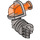 LEGO Flat Silver Armored Arm with Transparent Neon Reddish Orange Shoulder and Pin (Right) (24104)