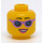 LEGO Yellow Dual Sided Female Head with Black Eyebrows, Pink Lips / Sunglasses (Recessed Solid Stud) (3626 / 20068)