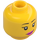 LEGO Yellow Dual Sided Female Head with Black Eyebrows, Pink Lips / Sunglasses (Recessed Solid Stud) (3626 / 20068)